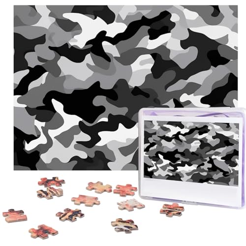 Schwarz Grau Weiß Camo Puzzles 500 Teile Personalisierte Puzzles Fotos Puzzle für Familie Bilderpuzzle für Erwachsene Hochzeit Geburtstag (51,8 x 38,1 cm) von Khiry