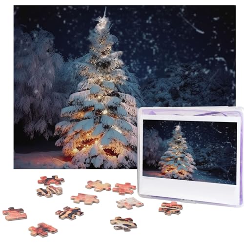 Weihnachtsbaum-Schnee-Puzzles, 500 Teile, personalisierbar, Foto-Puzzle für Familie, Bilderpuzzle für Erwachsene, Hochzeit, Geburtstag (51,8 x 38,1 cm) von Khiry