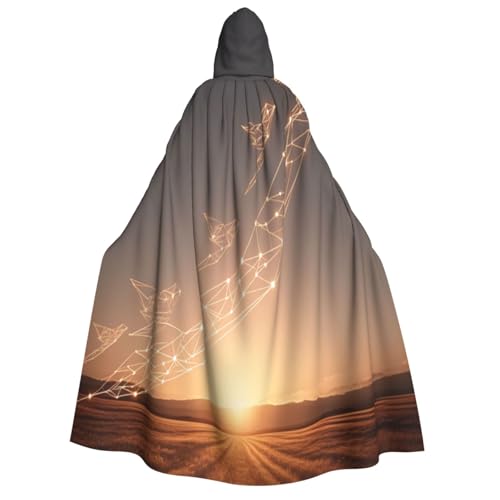 Khkbnb Abstrakter Vogelschwarm mit Kapuze für Erwachsene, Halloween-Kostüm, perfekt für Hexen-Cosplay, Horror-Halloween-Partys von Khkbnb