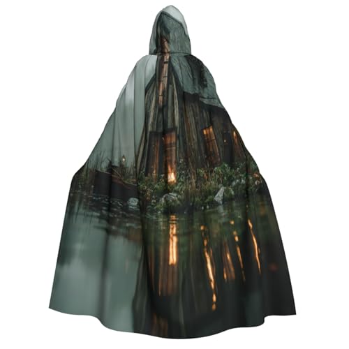 Khkbnb Ein kleines Haus am See Kapuzenumhang für Erwachsene, Halloween-Kostüm, perfekt für Hexen-Cosplay, Horror-Halloween-Partys von Khkbnb