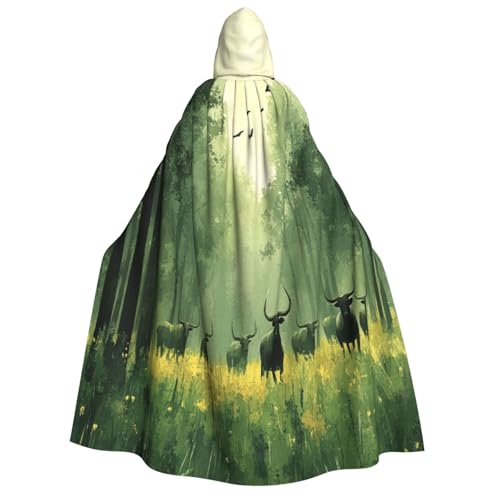 Khkbnb Kapuzenumhang für Erwachsene, Motiv: Rinderherden im Wald, Halloween-Kostüm, perfekt für Hexen-Cosplay, Horror-Halloween-Partys von Khkbnb
