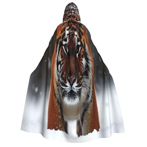 Khkbnb Kapuzenumhang für Erwachsene, Motiv: Tiger im Schnee, Halloween-Kostüm, perfekt für Hexe, Cosplay, Horror, Halloween-Partys von Khkbnb
