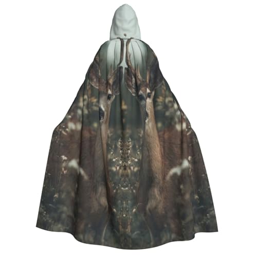 Khkbnb Kapuzenumhang mit Hirsch im Dschungel, Halloween-Kostüm, perfekt für Hexen-Cosplay, Horror-Halloween-Partys von Khkbnb