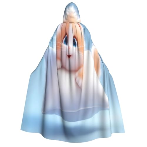 Khkbnb Kapuzenumhang mit Katze auf dem Kissen, Halloween-Kostüm, perfekt für Hexen-Cosplay, Horror-Halloween-Partys von Khkbnb