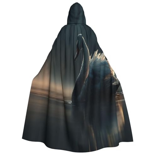 Khkbnb Kapuzenumhang mit Schwäne auf dem See, Halloween-Kostüm, perfekt für Hexen-Cosplay, Horror-Halloween-Partys von Khkbnb