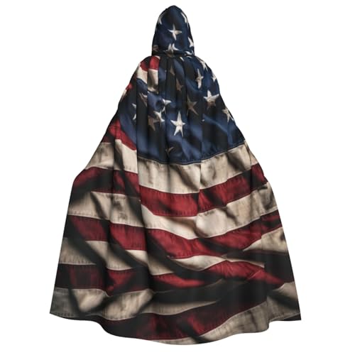 Khkbnb Kapuzenumhang mit US-Flagge, Halloween-Kostüm, perfekt für Hexen-Cosplay, Horror-Halloween-Partys von Khkbnb
