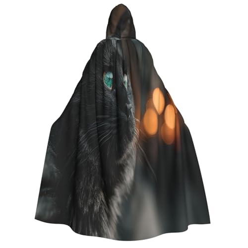 Khkbnb Kapuzenumhang mit der Katze am Fenster, Halloween-Kostüm, perfekt für Hexen-Cosplay, Horror-Halloween-Partys von Khkbnb