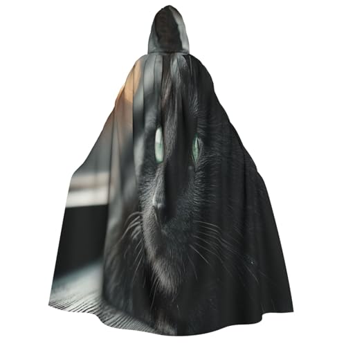 Khkbnb Lonely Black Cat Kapuzenumhang für Erwachsene, Halloween-Kostüm, perfekt für Hexe, Cosplay, Horror, Halloween-Partys von Khkbnb