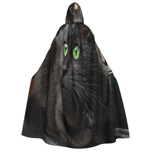 Khkbnb Schwarzer Katzenumhang mit Kapuze, Halloween-Kostüm, perfekt für Hexen-Cosplay, Horror-Halloween-Partys von Khkbnb