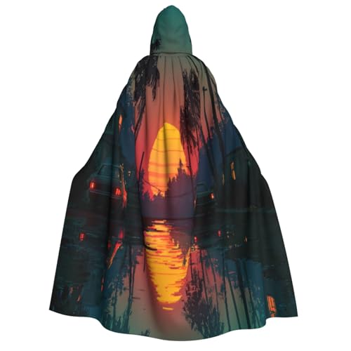 Khkbnb Sunset Glow Kapuzenumhang für Erwachsene, Halloween-Kostüm, perfekt für Hexe, Cosplay, Horror, Halloween-Partys von Khkbnb
