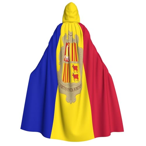 Khkbnb Umhang mit Kapuze für Erwachsene, Motiv: Flagge von Andorra, Halloween-Kostüm, perfekt für Hexen-Cosplay, Horror-Halloween-Partys von Khkbnb