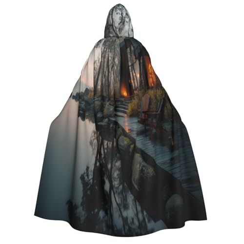 Khkbnb Wunderschöner Umhang mit Kapuze am See, Halloween-Kostüm, perfekt für Hexen-Cosplay, Horror-Halloween-Partys von Khkbnb