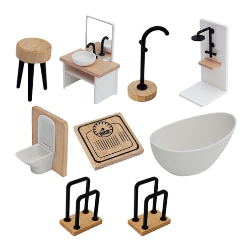 KiBcsLic 1/12 Skala Puppenhaus Bad Set Simulation Zubehör Becken Ornamente Möbel Kit, 9-teiliges Set von KiBcsLic