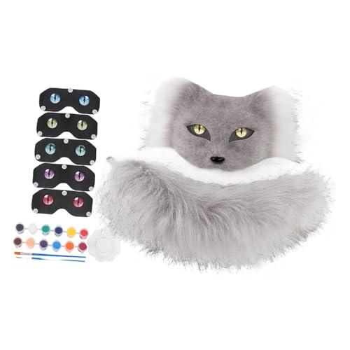 KiBcsLic 2 Stück Fuchsmaske Als Rollenspiel Zubehör Faschingskostüm Und Tier Set mit Bequemer Halbmaske Und Tierschwanz für Cosplay Treffen Und Theateraufführ, Grau von KiBcsLic