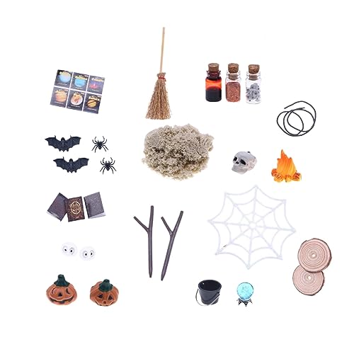 KiBcsLic 27x Puppenhaus Halloween Miniatur Ornament Spielzeug Leben Szene Halloween Szene Set von KiBcsLic