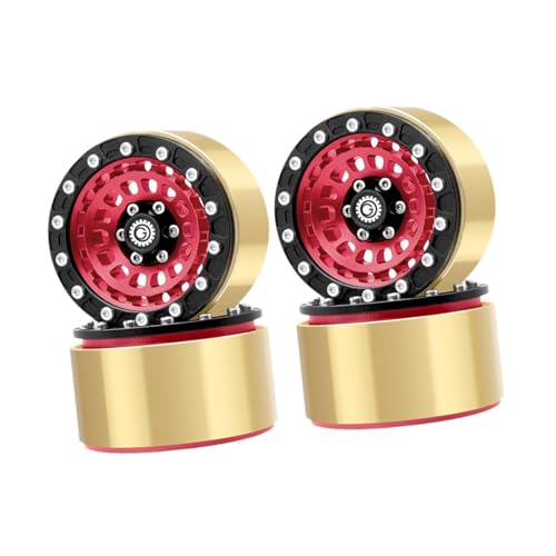 KiBcsLic 4 Stück Beadlock Felgen RC Geländeräder Radnaben Metallringe Aluminiumräder mit Stoßfester Konstruktion für Anspruchsvolles Gelände für Den Austausch, Rot von KiBcsLic