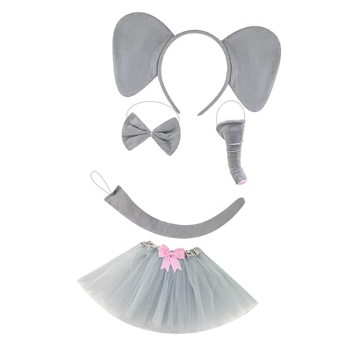 KiBcsLic 5 Teile Kostüm Set Als Faschingskostüm Accessoires mit Ohren Nase Und Schwanz Komplett mit Fliege Und Rock Aus Stoff für Kinder bei Cosplay, mit Rosa Schleifenrock von KiBcsLic