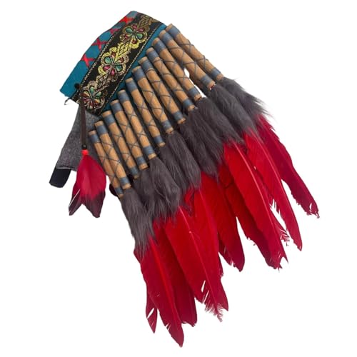 KiBcsLic Indianer Kopfschmuck Häuptling Hut Kopfbedeckung für Mottoparty Halloween, Rot KiBcsLic Indianer Kopfschmuck Häuptling Hut Kopfbedeckung für Mottoparty Halloween, Rot von KiBcsLic