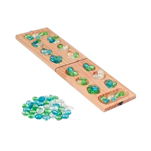 KiBcsLic Mancala Brettspielset Aus Holz, 48 Steine, Klassisches Faltbares Brett für Kinder Und Erwachsene, Tragbares Party Spielzeug, Tischspiele, Box mit Schnalle von KiBcsLic