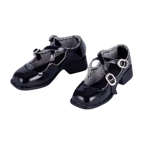 KiBcsLic PU Abendschuhe mit Niedrigem Absatz Und Lässiger Mode für Outfits, Accessoires, Zehenpartie, für Actionfiguren Im Maßstab 1:6, Schwarz von KiBcsLic