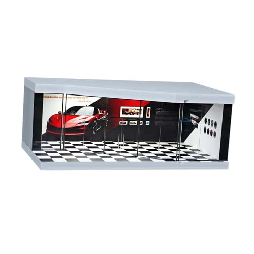 KiBcsLic Parkplatzvitrine Im Maßstab 1:64, Sammlerstücke, Beleuchteter Hintergrund, Druckgussauto Display für Puppen Druckgussauto Sammlung, Schwarz-weißes Gitter von KiBcsLic
