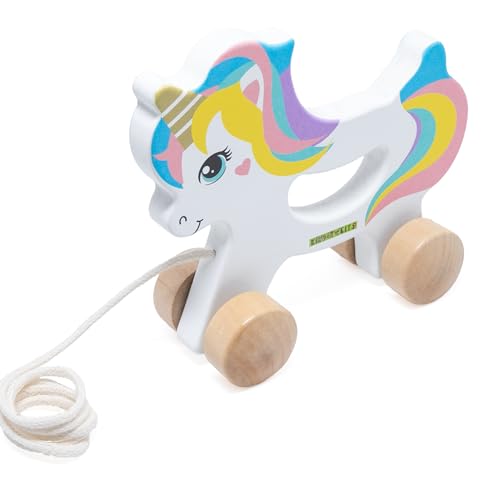 Nachziehspielzeug Einhorn aus Holz, kindgerechtes Lernspielzeug, Kinderspielzeug zum Ziehen, Schieben und Spielen von KiNDERWELT