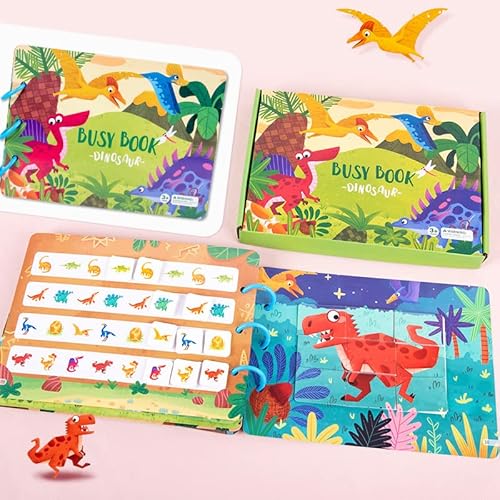 Kibi Busy Book Montessori 3 Jahre, pädagogisches Quiet Book Puzzle, Montessori Sensorische Bücher für Kinder, 9 Themen Lernspielzeug Vorschule Matching Game Toy Interaktives Spielzeug (Dinosaurer) von Kibi Store