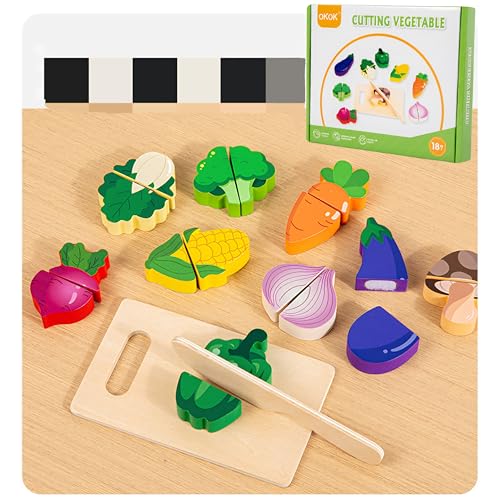 Kibi Holzschneide-Spielzeug, Set mit 4 Themen mit Essen, Dessert, Obst und Gemüse, für Kinder ab 3 Jahren, Spielzeug für Kinder, Küchenset aus Holz zum Schneiden Spielzeug (Gemüse) von Kibi Store