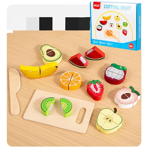 Kibi Holzschneide-Spielzeug, Set mit 4 Themen mit Essen, Dessert, Obst und Gemüse, für Kinder ab 3 Jahren Spielzeug Küche für Kinder, Holzküche zum Schneiden Spielzeug (Obst) von Kibi Store