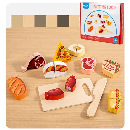 Kibi Holzschneide-Spielzeug Set mit 4 Themen mit Essen, Dessert, Obst und Gemüse, für Kinder ab 3 Jahren Spielzeug Küche für Kinder, Set aus Holz zum Schneiden Spielzeug (Lebensmittel) von Kibi Store