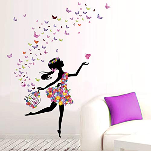 Kibi Wandaufkleber Wandtattoo Wandsticker, Schmetterlings Fee Aufkleber Schlafzimmer Wohnzimmer Wände Mädchen Schmetterling Blumen-Fee Aufkleber von Kibi Store