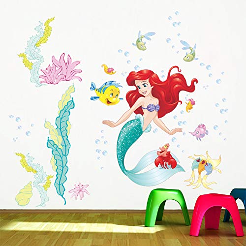 Kibi Wandtattoo die Kleine Meerjungfrau Ariel Wandsticker Unterwasserwelt Prinzessin Kinderzimmer Disney The Little Mermaid Wandstickers Die kleine Meerjungfrau von Kibi Store