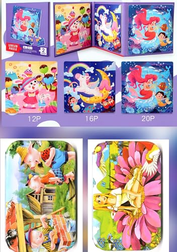Magnetpuzzle für Kinder, 3-in-1-Puzzle, Tierpuzzle, Geschenk für Kinder 3 4 5 Jahre 60 Teile aus Holz Jigsaw Puzzle Holzspielzeug mit Metallbox (Rot) von Kibi Store