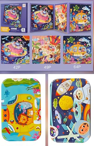 Magnetpuzzle für Kinder, 3-in-1-Puzzle, Tierpuzzle, Geschenk für Kinder 3 4 5 Jahre 60 Teile aus Holz Jigsaw Puzzle Holzspielzeug mit Metallbox (Violett) von Kibi Store