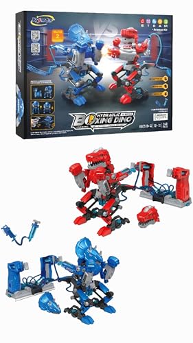 Set mit hydraulischen Box-Robotern, DIY-Bausatz, 2 rot-blaue kämpferische Dinosaurier, keine Batterie erforderlich, 1-2 Stunden Montage von Kibi Store