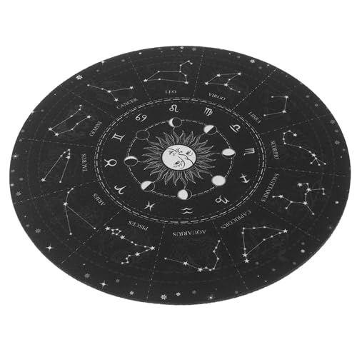 Kichvoe Altar-Tarot-Karten-Tischdecke Pentagramm Schwarz Wicca Heidnisch Mondphase Runder Block 12 Sternbilder Tischdecke Astrologie Tarot-Wahrsagekarten Tischdecke von Kichvoe