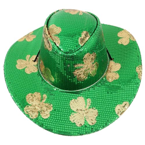 Kichvoe Led- -Hut Leuchtet Glitzer- -Hut St. Patricks Day Accessoires: Leuchtender Cowgirl-Hut Mit Pailletten Und Hellem Kleeblatt-Hut von Kichvoe