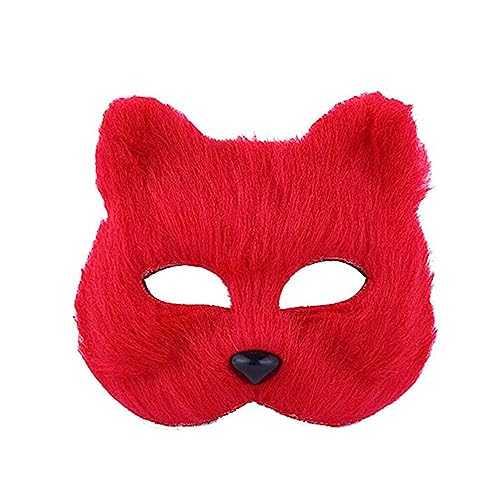 Kichvoe Plüsch-Katzen-Fuchs-Masken Realistische Therian-Maske Tiermasken Pelzige Katze Ostermaske Maskerade-Maske Cosplay-Kostüm Rot von Kichvoe