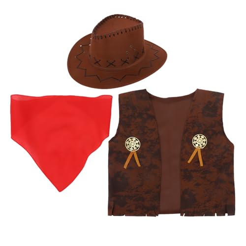 Kichvoe Western Cowboy Kostüm Herren Weste Hut Bandana Cowboy Outfit Accessoires Für Halloween Cosplay Und Partys 140-160 Xl Kichvoe Western Cowboy Kostüm Herren Weste Hut Bandana Cowboy Outfit Accessoires Für Halloween Cosplay Und Partys 140-160 Xl von Kichvoe