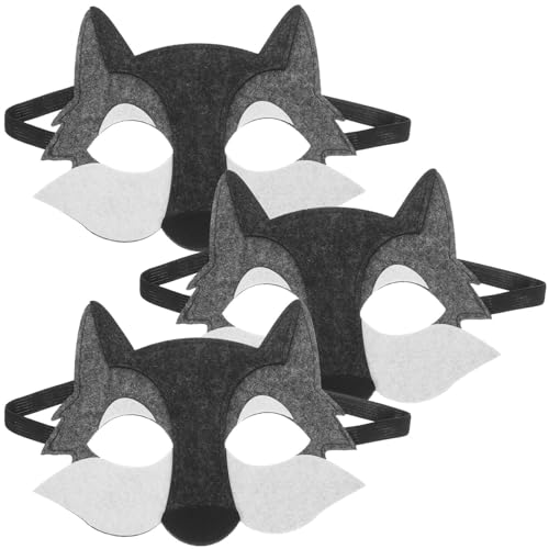 Kichvoe Wolfsmaske 3 Stück Wolfstiere Kunststoff Filz Halbes Gesicht Schwarzer Wolf Tiermaskerade Für Kinder Halloween-Masken Anzieh-Partyzubehör von Kichvoe