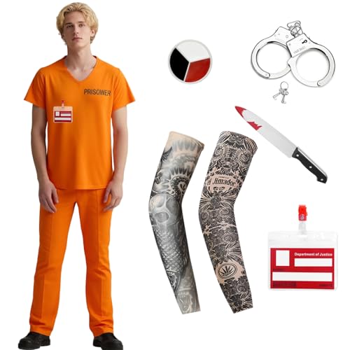 Kicpot Gefangenenkostüm für Herren und Damen, Orange, Gefängnisinsassin, Overall, Outfit, Gefängnisstrafkostüm, Erwachsene, Halloween, Gefängnisuniform, Orange/Abendrot im Zickzackmuster (Sunset Kicpot Gefangenenkostüm für Herren und Damen, Orange, Gefängnisinsassin, Overall, Outfit, Gefängnisstrafkostüm, Erwachsene, Halloween, Gefängnisuniform, Orange/Abendrot im Zickzackmuster (Sunset von Kicpot