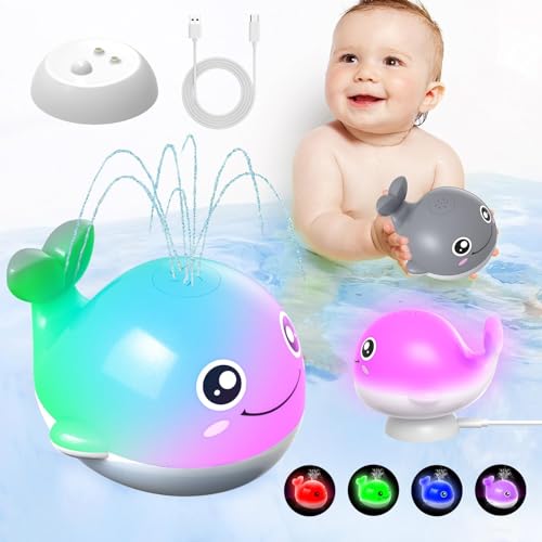 Kid Odyssey Badewannenspielzeug Wiederaufladbar - Badespielzeug Baby ab 1 Jahr, LED Baby Badespielzeug Wasserspielzeug, IPX7 Wasserdicht, Whale Induction Automatischer Wasserstrahl von Kid Odyssey