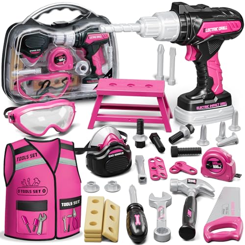 KidBloom Werkzeugkoffer Kinder Geschenk Mädchen 3 Jahre, Spielzeug Werkzeug Set mit Bohrmaschine und Bauarbeiter Kostüm Kinder, Kinderspielzeug ab 3 Jahre KidBloom Werkzeugkoffer Kinder Geschenk Mädchen 3 Jahre, Spielzeug Werkzeug Set mit Bohrmaschine und Bauarbeiter Kostüm Kinder, Kinderspielzeug ab 3 Jahre von KidBloom