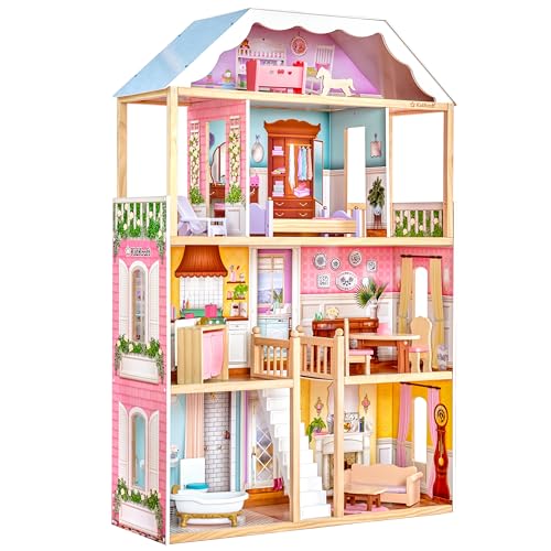 KidKraft Charlotte Puppenhaus aus Holz mit Möbeln und Zubehör, Puppenhaus im klassischen Stil für 30 cm große Puppen, Spielzeug für Kinder ab 3 Jahre, 65956 von KidKraft