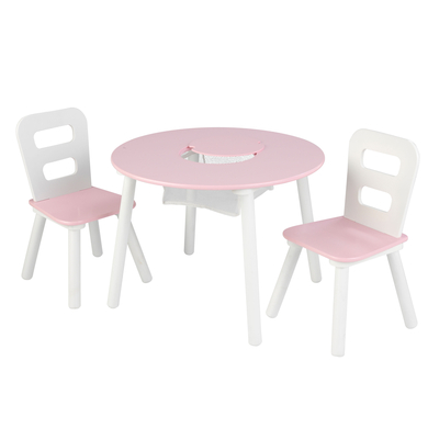KidKraft® Runder Aufbewahrungstisch mit zwei Stühlen, weiß/rosa von KidKraft