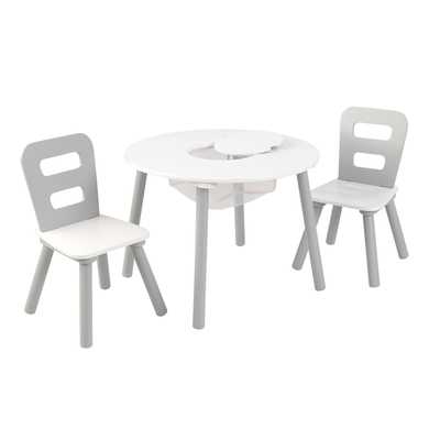 KidKraft® Runder Aufbewahrungstisch mit zwei Stühlen weiß / grau von KidKraft