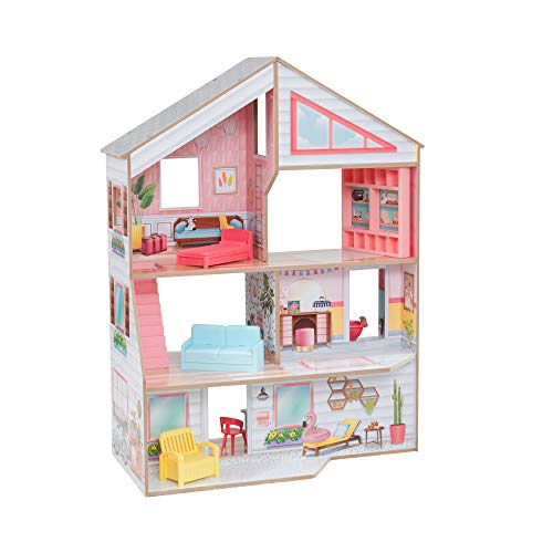 KidKraft Charlie Puppenhaus aus Holz mit Möbeln und Zubehör für Mini Puppe, Spielset für 360 Grad Spiel mit Minipuppen bis 18 cm, Spielzeug für Kinder ab 3 Jahre, 10064 von KidKraft