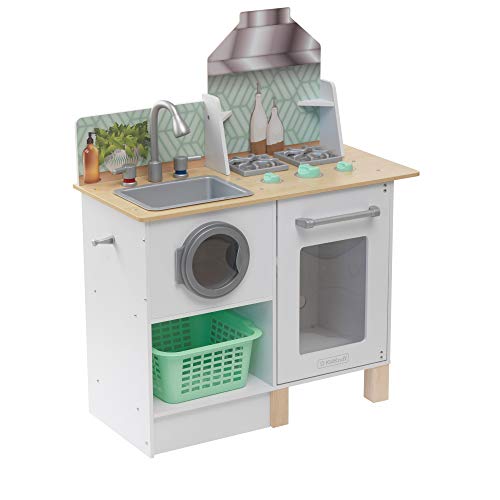 KidKraft Whisk & Wash Kinderküche aus Holz mit Waschmaschine und Wäschekorb, Spielküche Spielzeug für Kinder ab 3 Jahre für Kinder, 10230 von KidKraft