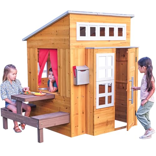 KidKraft Modernes Outdoor Spielhaus aus Holz mit Kinderküche und Gartenmöbel für Kinder, Holzspielhaus für den Garten, Spielzeug für Draußen, 00182 KidKraft Modernes Outdoor Spielhaus aus Holz mit Kinderküche und Gartenmöbel für Kinder, Holzspielhaus für den Garten, Spielzeug für Draußen, 00182 von KidKraft