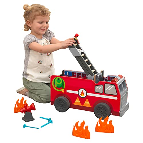KidKraft Feuerwehrauto und Feuerwehrstation 2-in-1-Spielset aus Holz mit Sirene und realistischen Lichteffekten, Spielzeug für Kinder ab 3 Jahre, 20042 von KidKraft